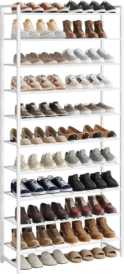 Nunsino Shoe Rack for Closet, Metal Shoe Organizer, 10 Tier Garage Shoe Rack Max Holds 50 Pairs,Shoe Storage Shelf,Entryway,White