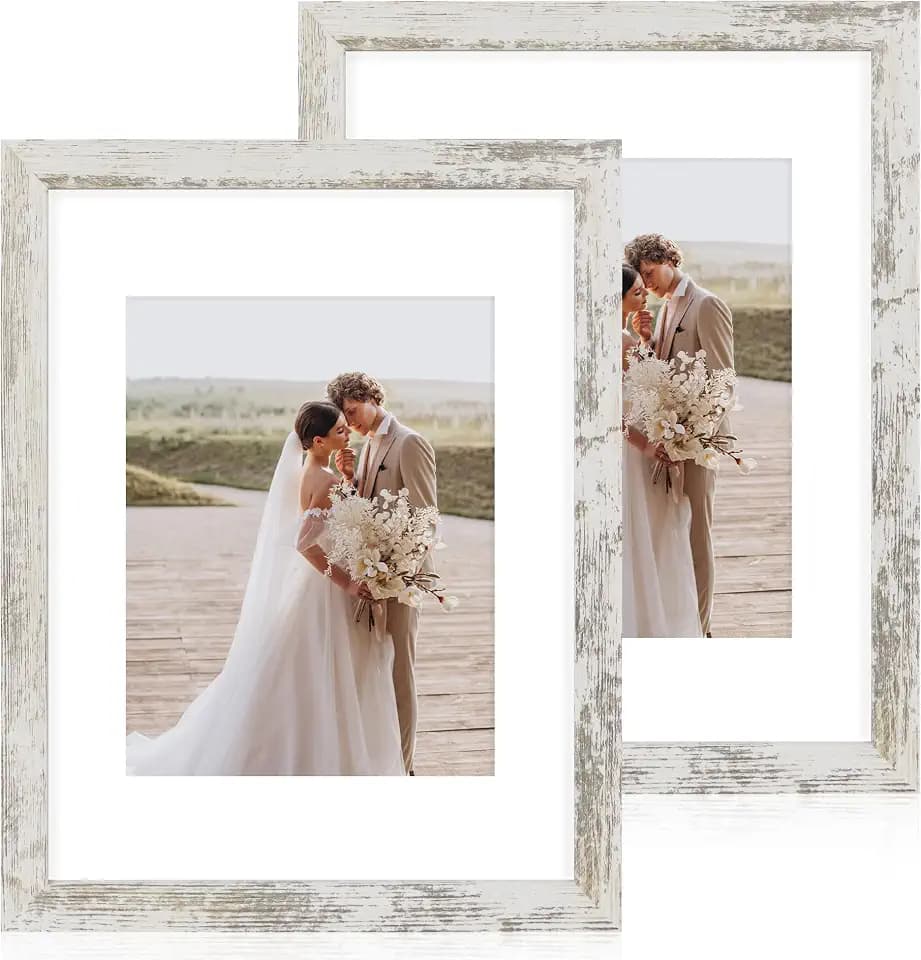 Hongkee 11x14 Picture Frame Set of 2, Real Glass and Wood Frame, Mat 8x10