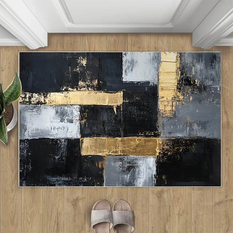 Black Gold Rugs for Bedroom 4x5 Rug, Geometry Area Rug, Modern Rug for Kitchen Living Room Bedroom Dining Room