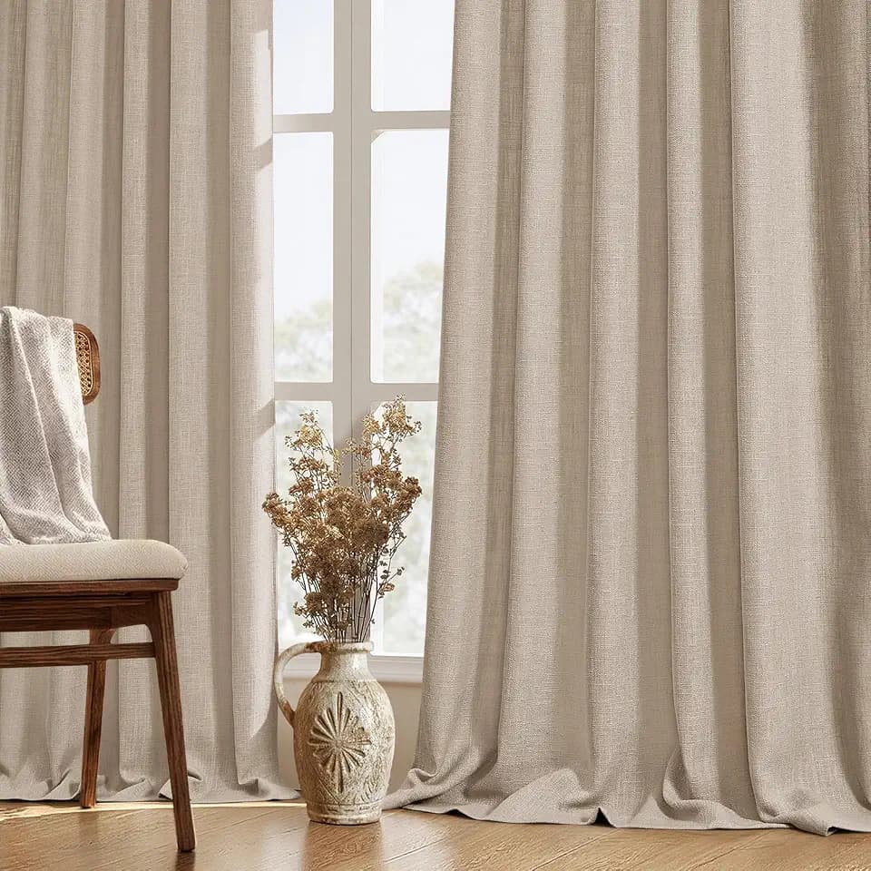 MIULEE Thick Linen Curtains, 42Wx90L, Taupe Semi Sheer Linen Textured