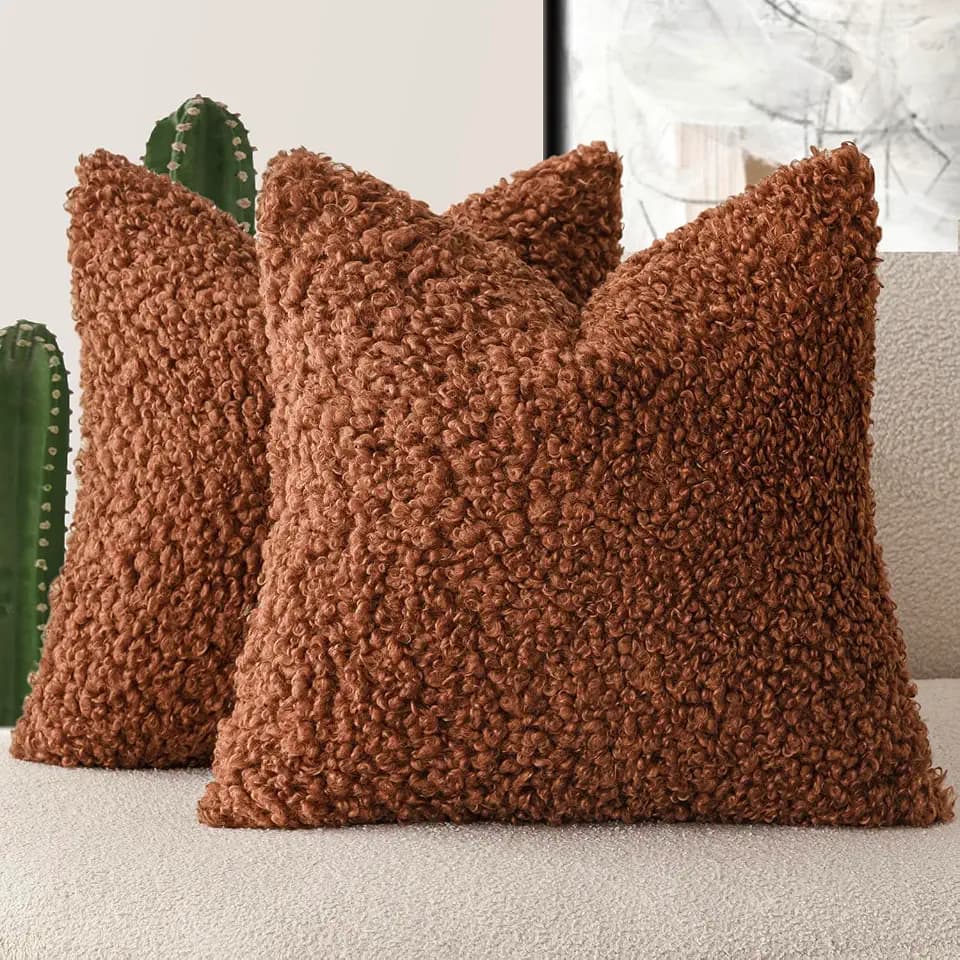Foindtower Decorative Fuzzy Faux Fur Throw Pillow Covers 18x18 Hazel Brown