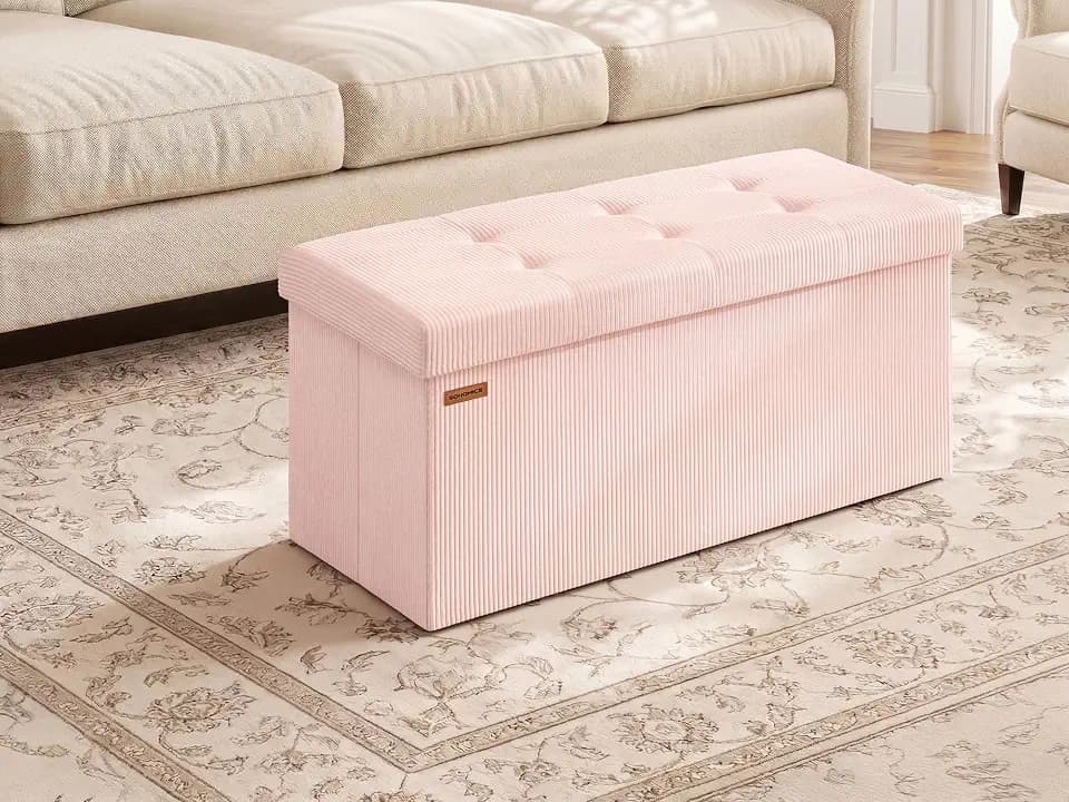 SONGMICS Ottoman Storage Bench, 30 Inch Foldable Foot Rest