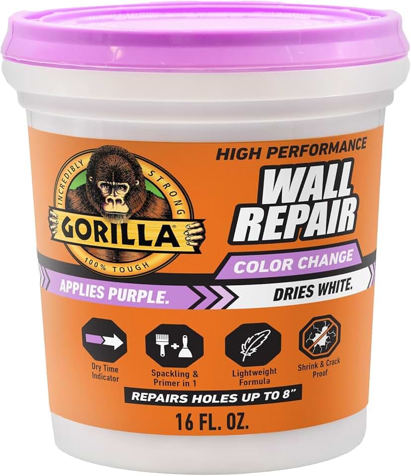 GORILLA High Performance Wall Repair, 16 oz Tub, Color Change Formula