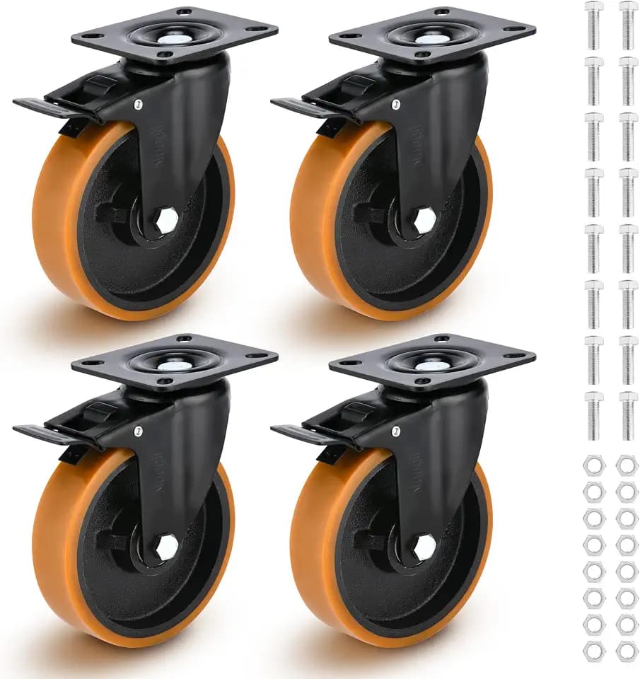 Industrial Heavy Duty Casters with Brake 4500 Lbs, Anti-Corrosion,PU Swivel Plate Caster Wheels for Toolbox Workbench with Dual Locking (6 INCH)