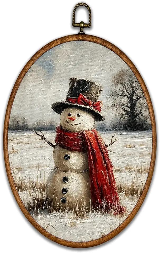 BCUANGD Vintage Winter Snowman Oval Wall Art Decor 8.6"x11.4"