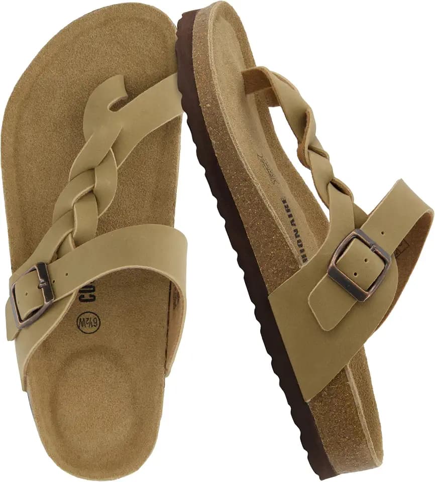 CUSHIONAIRE Libby Braided Summer Sandals for Women with Adjustable Buckle