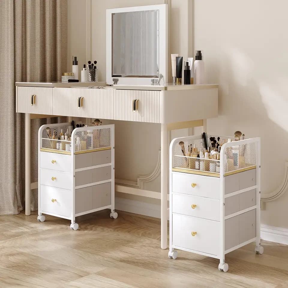 Rolling Makeup Organizer Cart with Drawers Under Desk Storage for Vanity