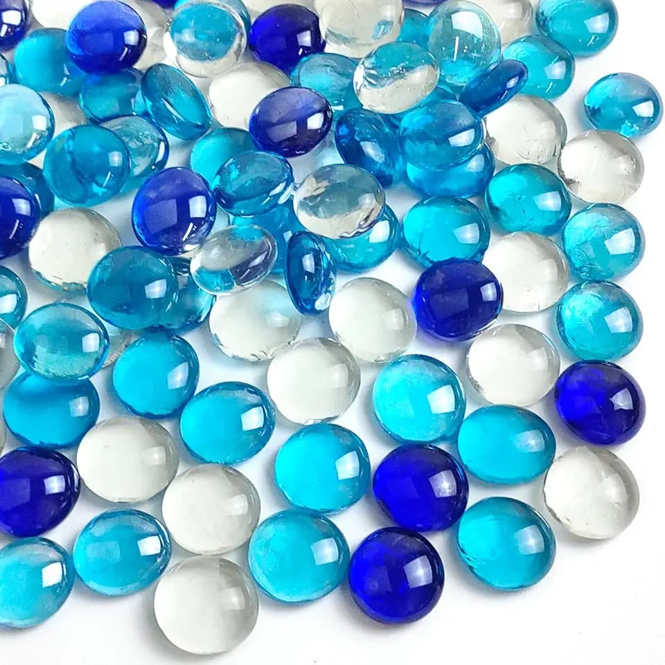 FANTIAN 10 lbs Fire Pit Glass, Mixed Blue Glass Marbles for Vase Fillers