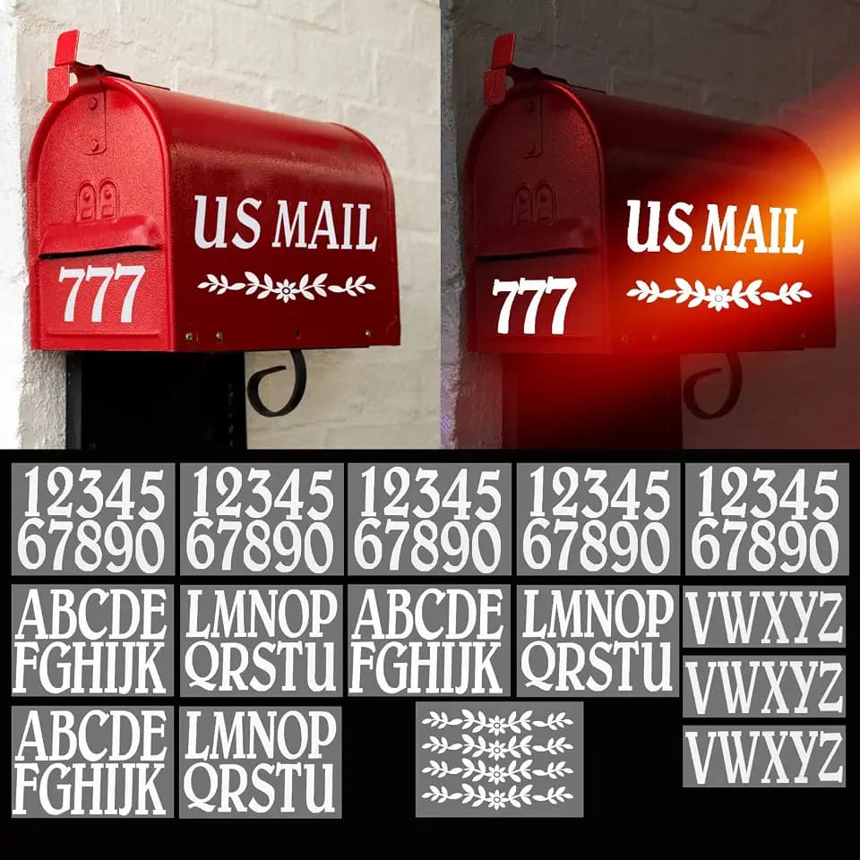 132 Pcs 2" Reflective Mailbox Numbers Letters Flowers Stickers White