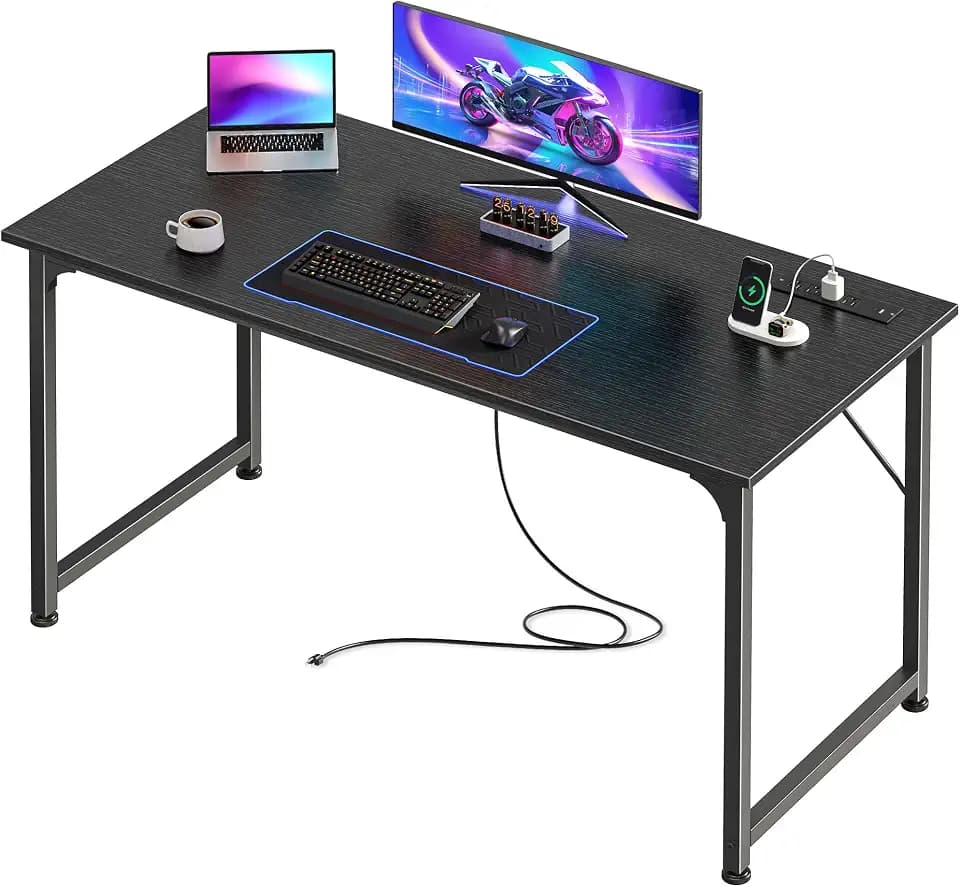 PRAISUN 47 X 20 Inch Computer Desk, Power Outlets, USB-C, Black