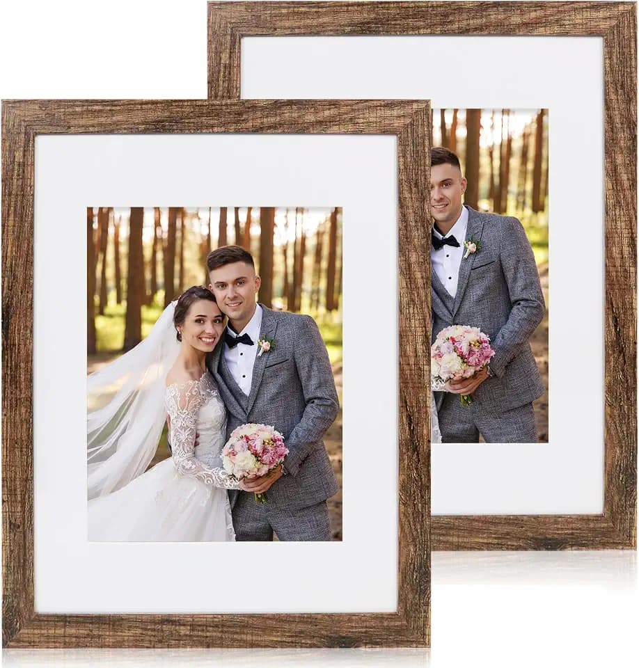 Hongkee 11x14 Picture Frame Set of 2, Real Glass and Wood Frame, Mat 8x10