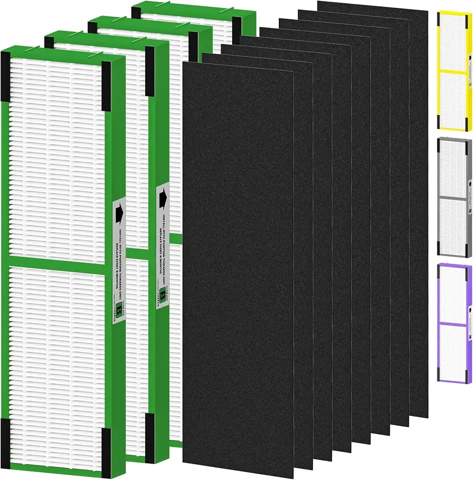 4 Pack FLT4825VO Toxin Clear Filter B Replacement for G-Guardian AC4825 AC4825E AC4825W AC4300 AC4800 AC4850 AC4900 Air Purifier, 4 Filters & 8 Carbon Pre-Filters, Green, For Office Livingroom Bedroom