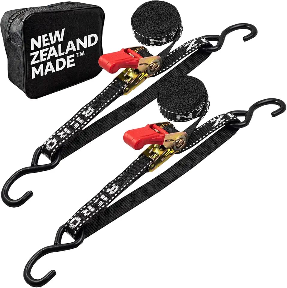 Boat Tie Down Straps to Trailer (Pack of 2) - 2,400lbs Break - 1" x 4’ Heavy Duty Ratchet Boat Straps - UV Treated - Made in New Zealand