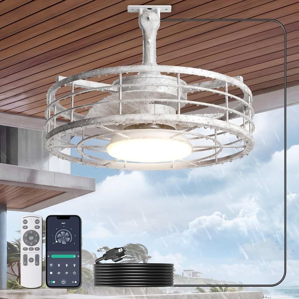 16" Outdoor Ceiling Fan Lights with Plug-in Cord for Gazebos