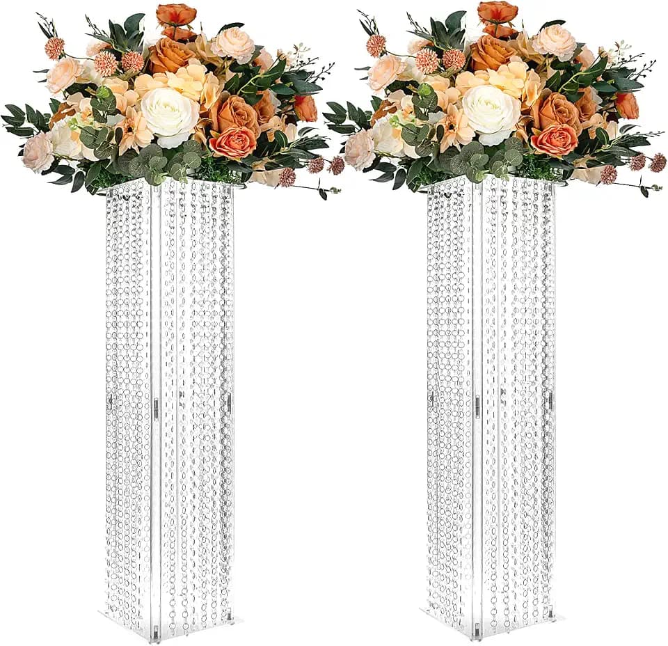 Bigsee Acrylic Flower Stand with Crystal Chandelier Beads, 2pcs 31.5" Tall
