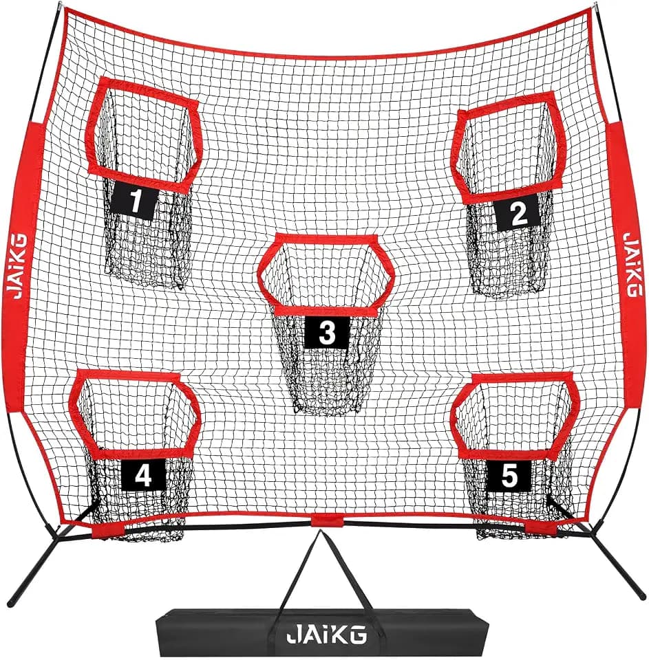 Football Training Net with 5 Target Pockets - 7' x 7'-back Throwing Practice Gear - Includes Carrying Bag, Black
