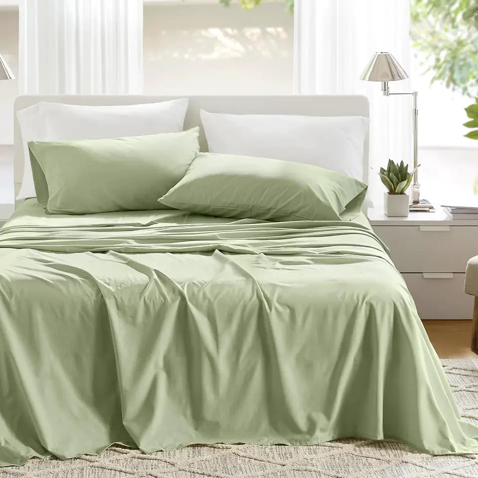 Comfort Spaces 100% Cotton Percale Sheets Twin Sheet Set 3 Pcs, Sage Green
