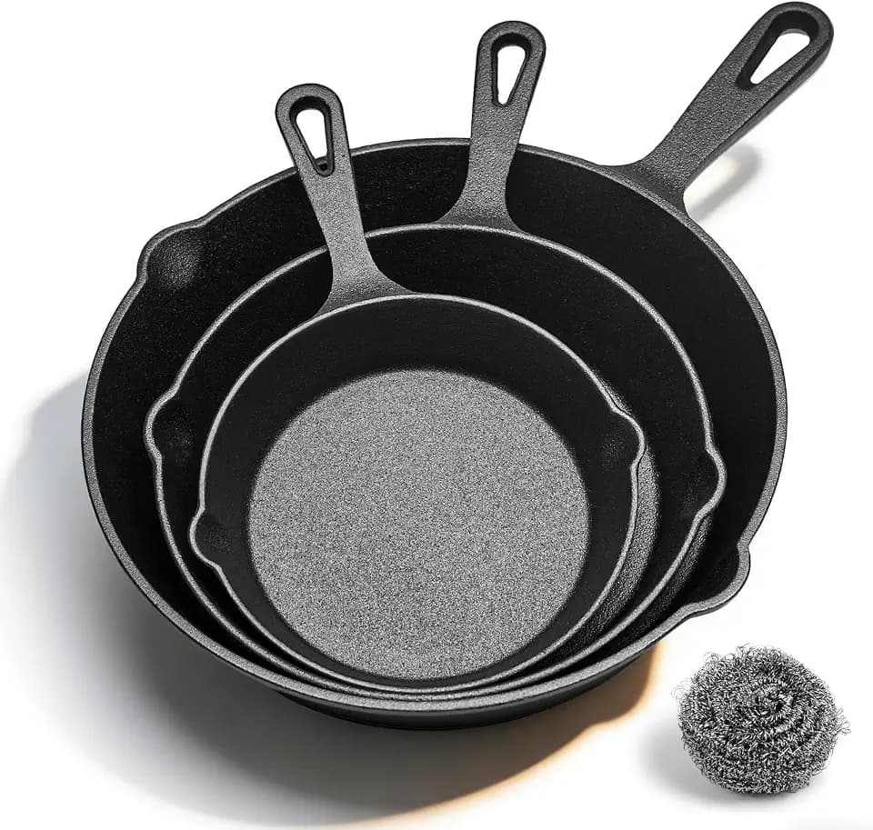 WANGYUANJI Cast Iron Skillet Set 3-PCS 6/8/10 Inch Raw Iron Frying Pans