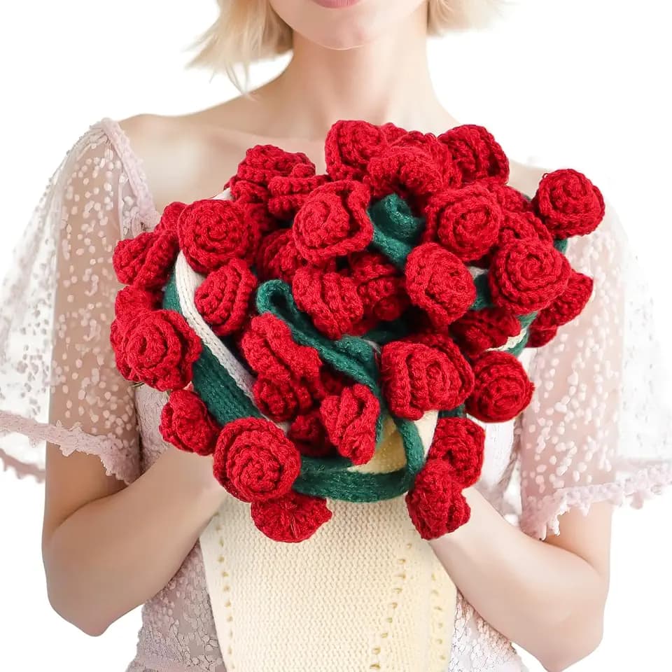cagulax Crochet Rose Flower Bouquet Blanket, Knitted Blanket with Rose 31"