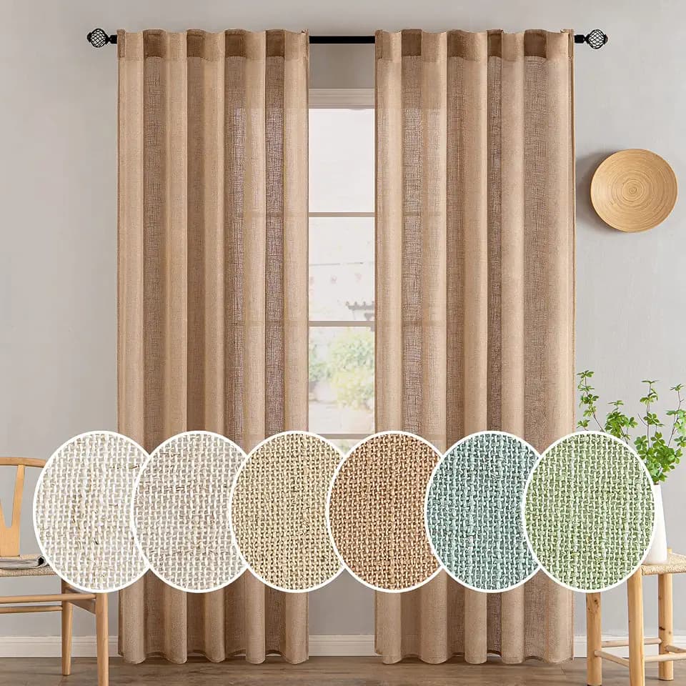 MIULEE Brown Linen Curtains 52x84 Inch for Bedroom Living Room 2 Panels