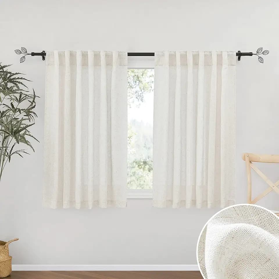 RYB HOME Short Linen Sheer Curtains for Small Kitchen Cafe Bathroom Window