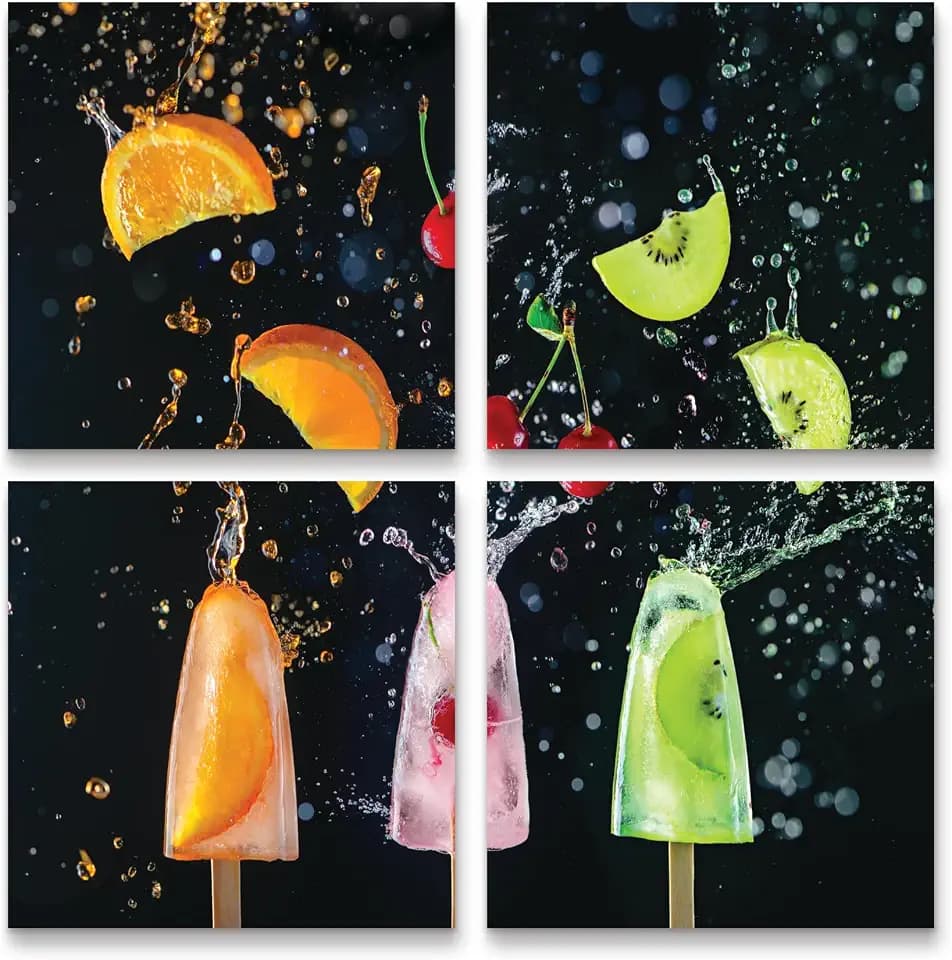 Trademark Fine Art 4 Panel Wall Art Set - Dina Belenko 'Action Popsicle Collection' Canvas Wall Art for Living Room, Bedroom, or Office Decor
