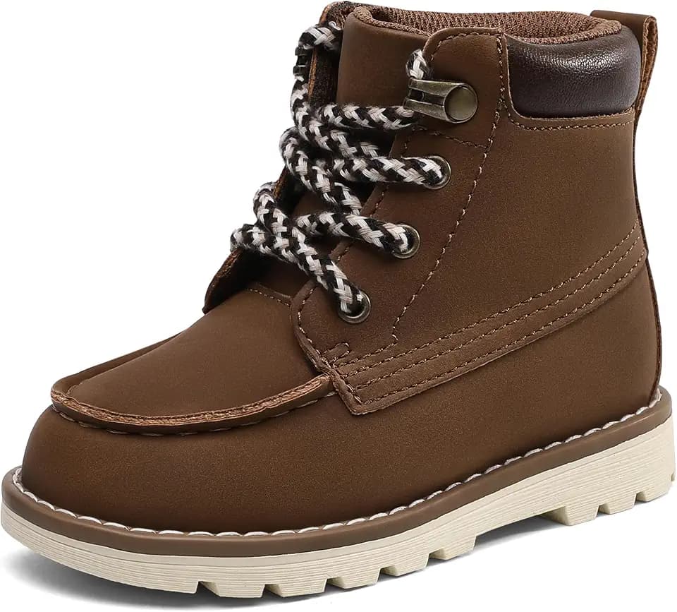 Bigwow Boys Brown Boots Waterproof Anti Slip Lace Up High Top Sneakers Boot Faux Leather