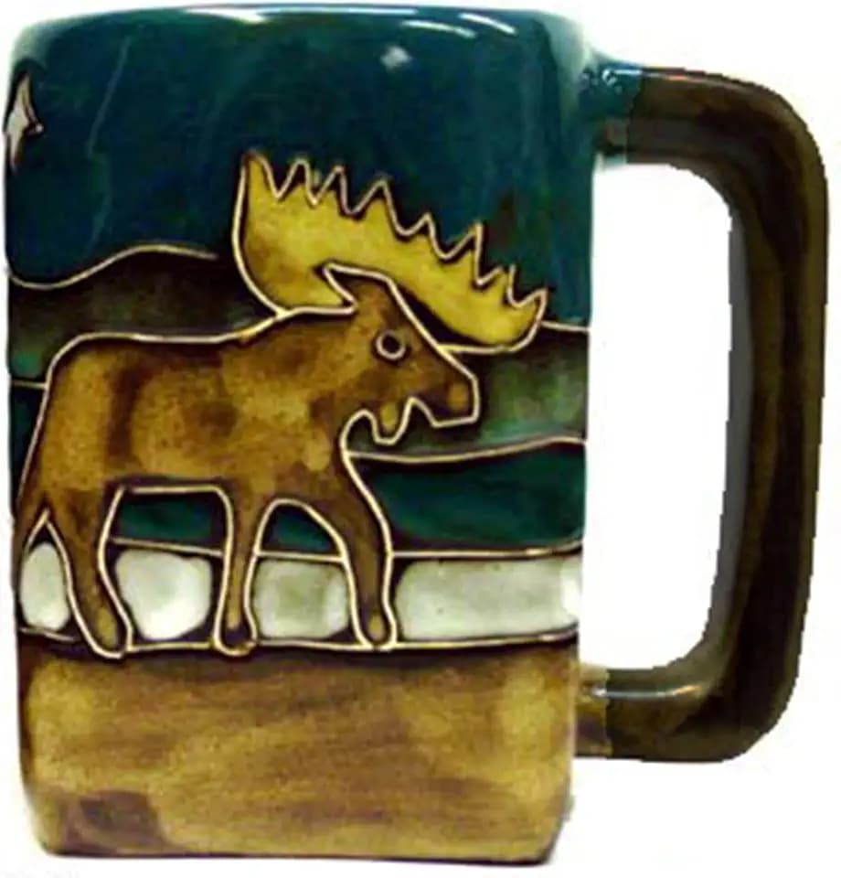 One (1) MARA STONEWARE COLLECTION - 12 Ounce Coffee Cup Collectible Square Bottom Dinner Mug - Moose Design