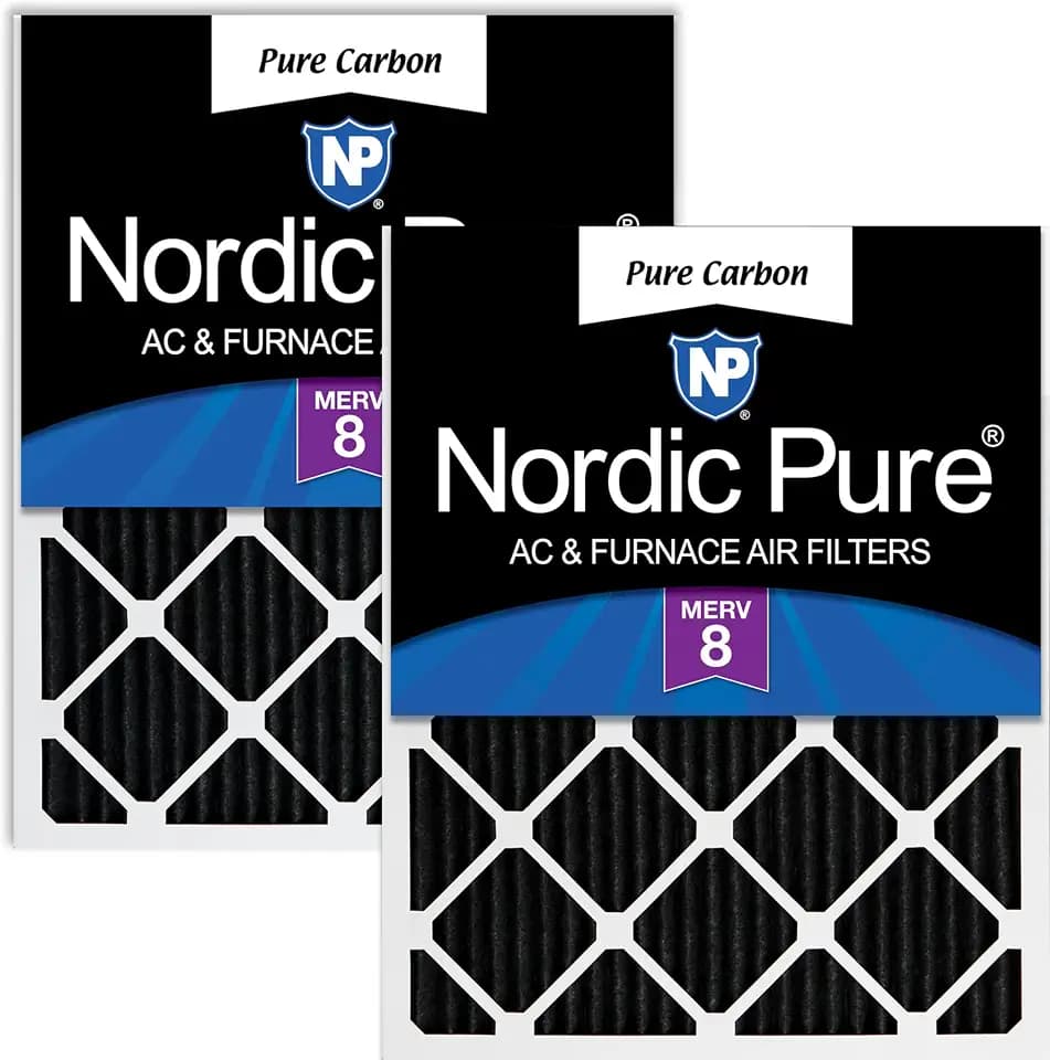Nordic Pure 20x25x1 Pleated MERV 8 Pure Carbon Air Filters 2 Pack
