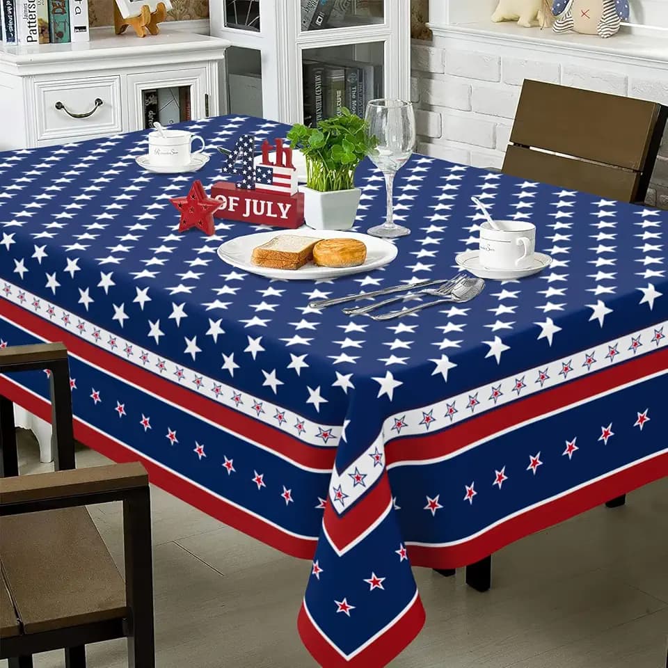 Fourth of July Tablecloth Memorial Day Patriotic Table Cloth American Flag, Stars Table Cloths for Indoor and Outdoor Kitchen Dining-60 x84 Rectangle