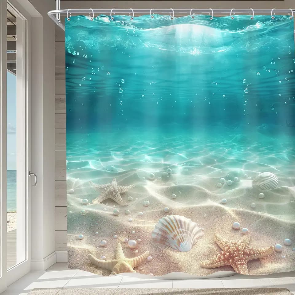 Blue Sea Shower Curtain Underwater Beach Coastal Bathroom Decor 72x72