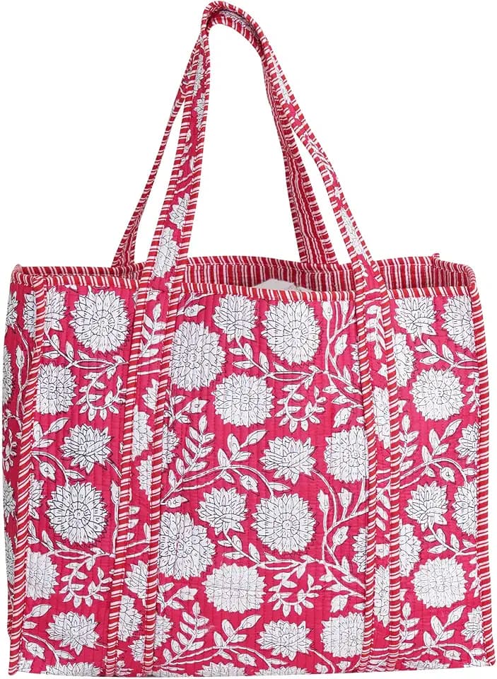 Cotton Tiger Block Print Tote Bag, Indian Handmade Shopping Shoulder Bag, Unisex Market Daily Use