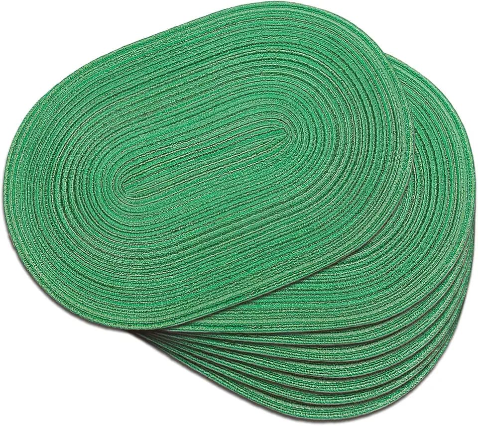 Placemats Set of 8, Woven Oval Braided Dining Table Mats(Green Shine)