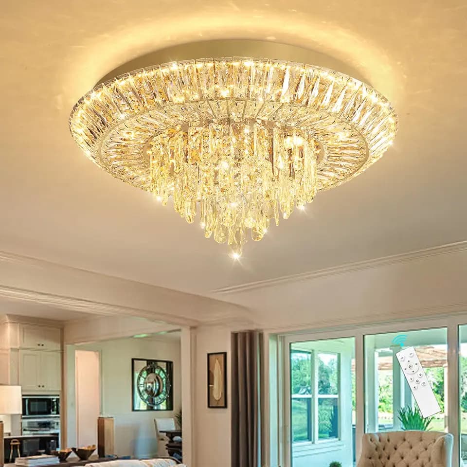 Modern LED Chandelier Crystal Ceiling Light Fixture Raindrop Chandeliers Dimmable Lighting for Living Room Dining Room Entryway Bedroom Gold