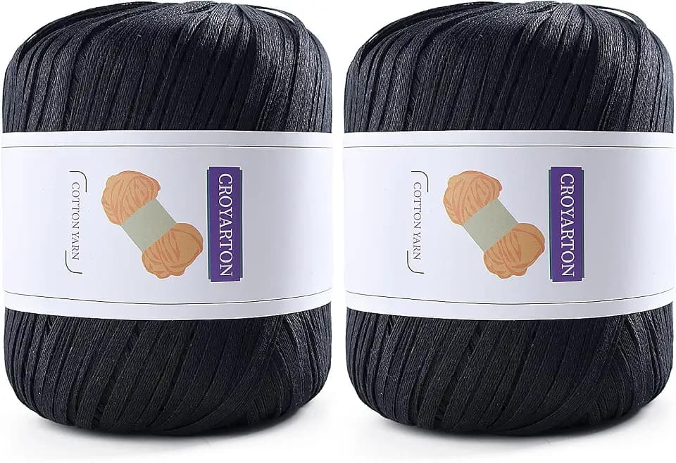Raffia Ribbon Yarn for Crochet, Black Cotton Yarn for Crocheting Beach Hat