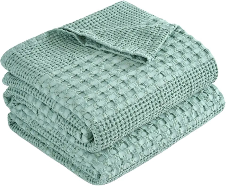Cooling Waffle Blanket Twin Size, Cotton Bed Throw for Summer