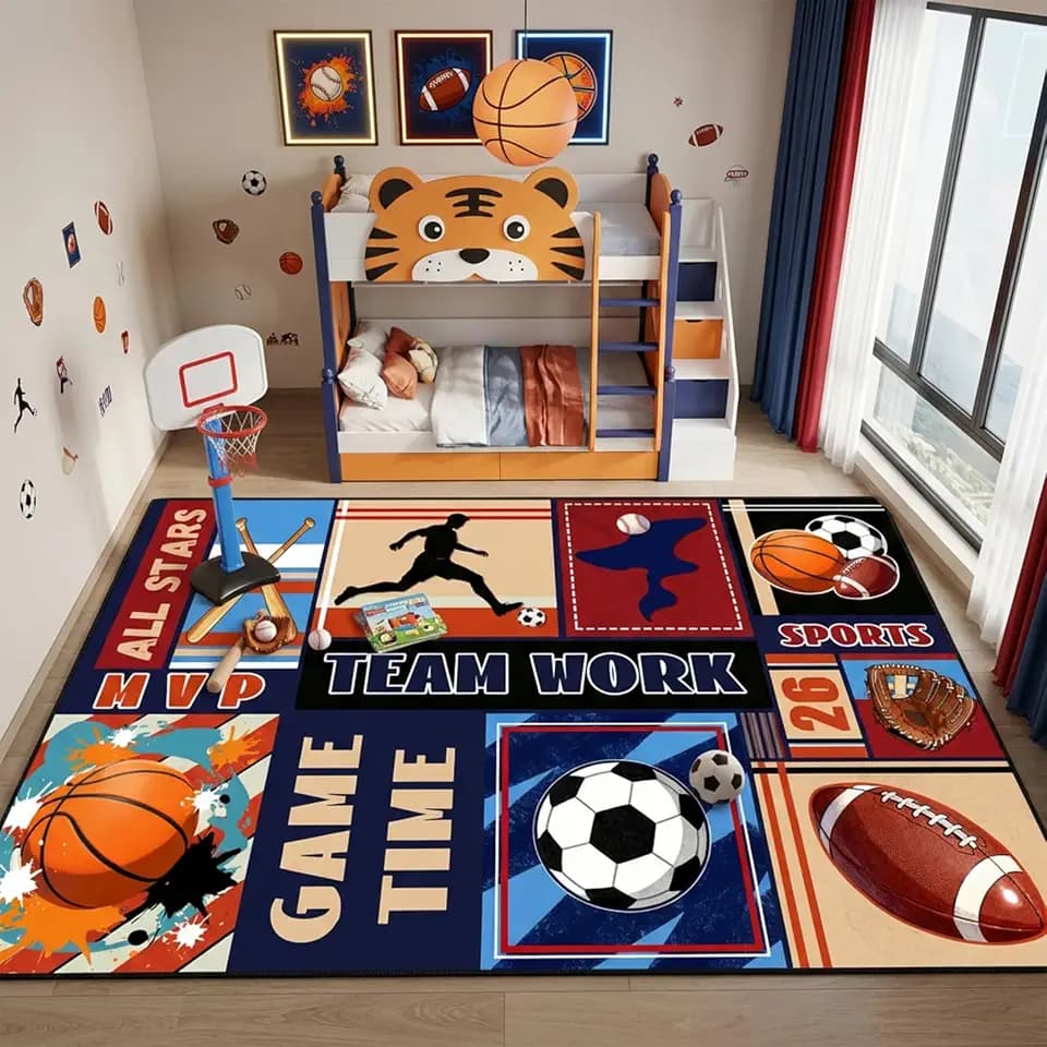 BATATADOCE Sports Rug - 4.5x6 Feet Basketball Football Soccer Baseball Kids Area Rug for Boys Bidroom Playroom Living Game Decor