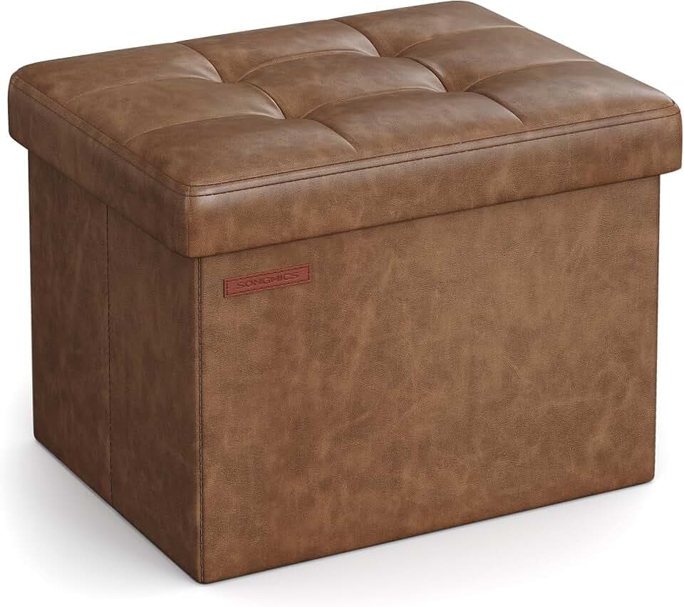 SONGMICS Small Folding Storage Ottoman, 12.2 x 16.1 x 12.2 Inches