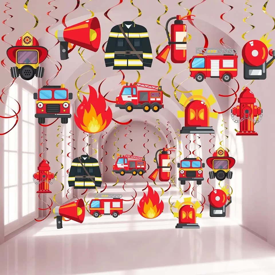 Faccito 30 Pcs Fire Truck Hanging Swirls Firefighter Party Decorations