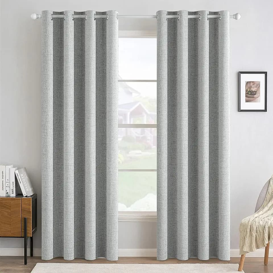 MIULEE 100% Blackout Linen Curtains for Bedroom 52x96 Inches Glacier Gray