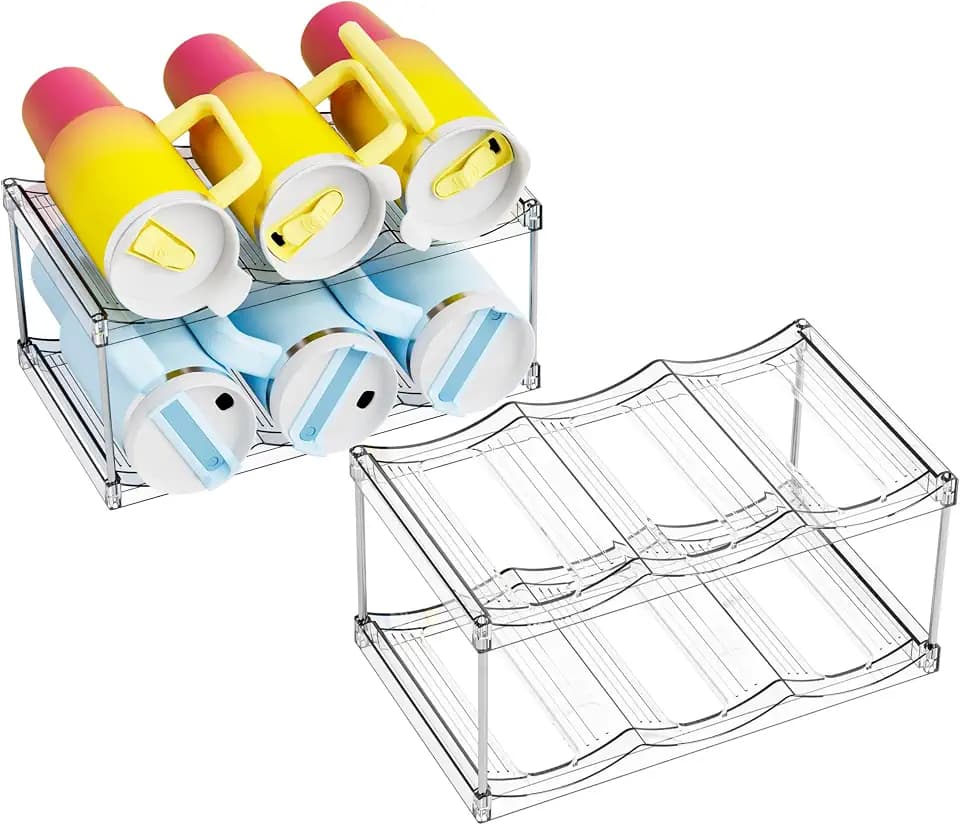 Yieach 2 Pack 2 Tier Waterbottle Organizer for Cabinet - Large Compartment Stackable Water Bottle Holder,Wine Bottle Rack,Acrylic Water Bottle Organizer Rack for 40 oz Stanley Cup,Yeti,Tumbler Shelf