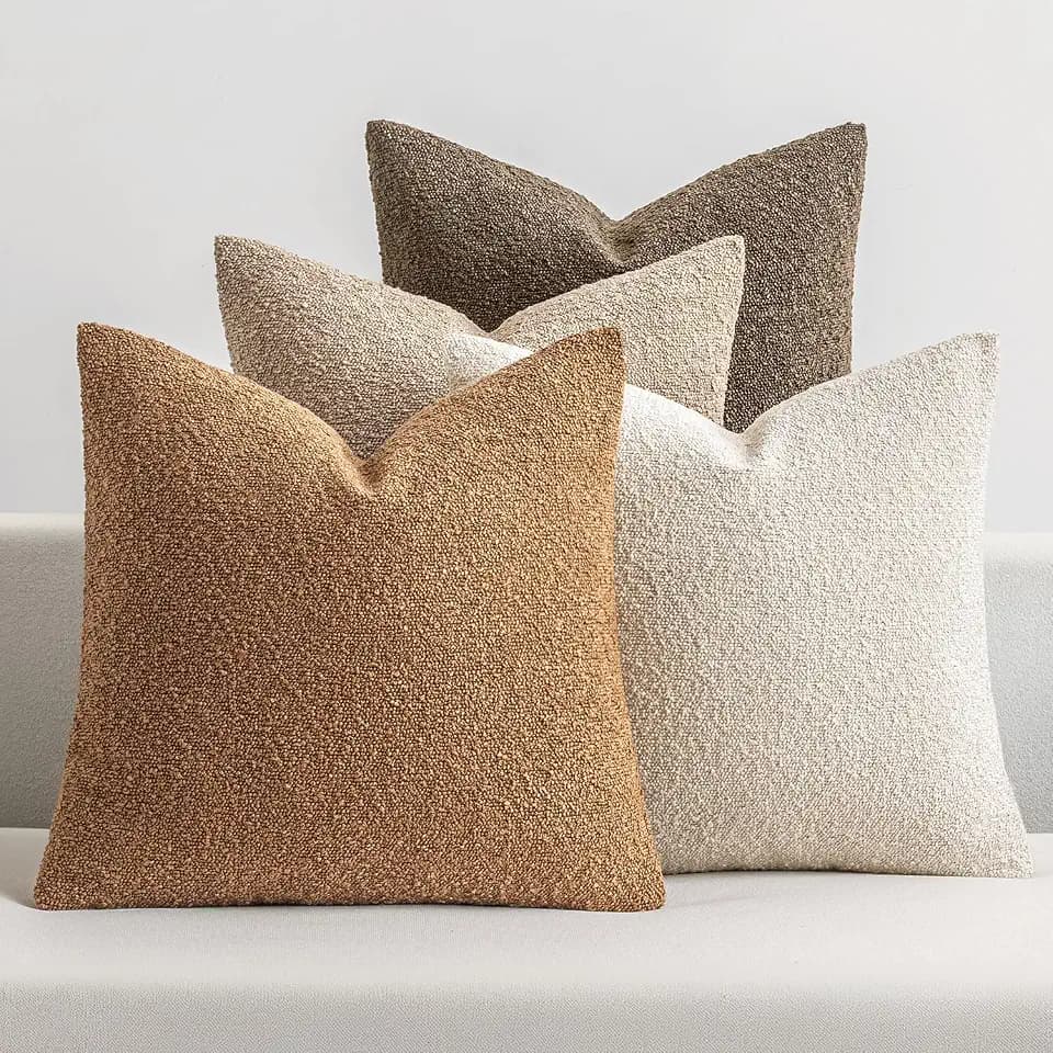 MIULEE Fall Decorative Boucle Throw Pillow Covers 20x20 Brown Set of 4