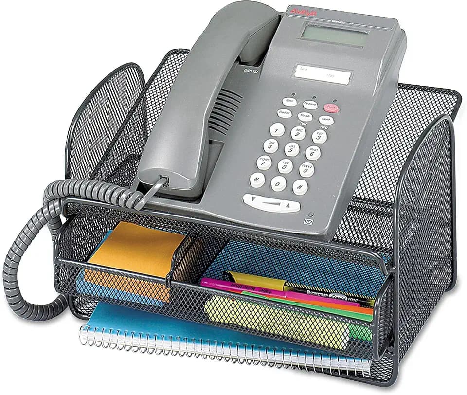 Safco Onyx Phone and Utility Tray with Drawer, Desktop Organizer, Durable Steel Mesh Construction, Black