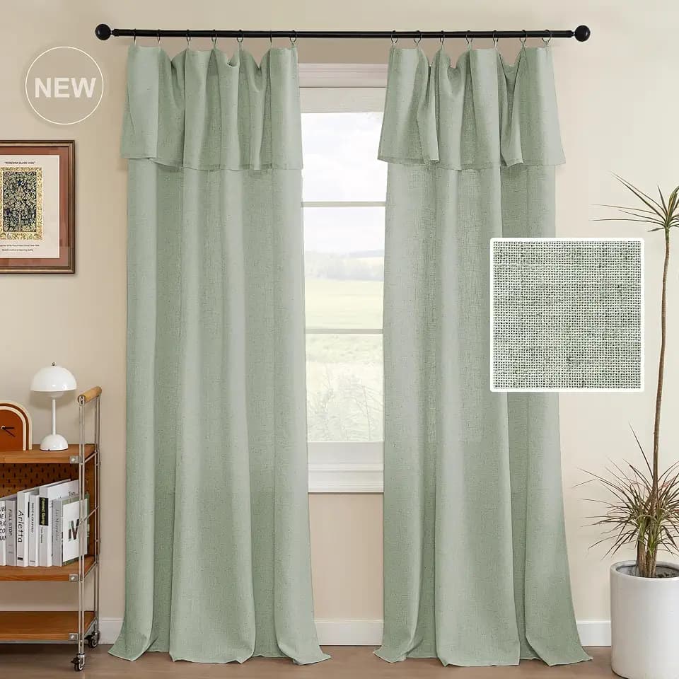 H.VERSAILTEX Linen Semi-Sheer Curtains 108 Inch for Living Room, Green Bay