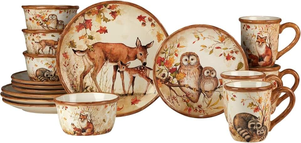 Certified International Pine Forest 16 pc Dinnerware Set, Service for 4, BROWN