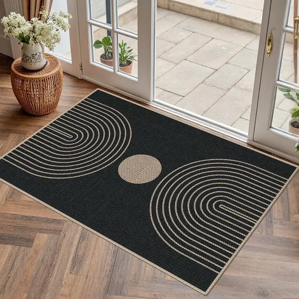 Easy Jute 2x3 Black Rainbow Area Rug,Washable Entryway Rug, Small Modern Door Carpet,Neutral Non-Slip Outdoor Indoor Farmhouse Rug for Kitchen Patio Entry Porch