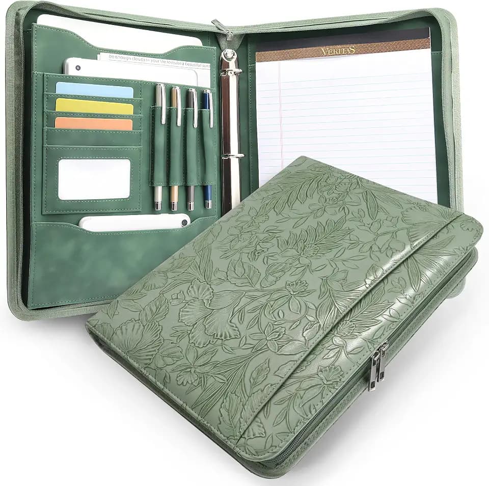 Zippered 3 Ring Portfolio Binder, Padfolio Organizer for Women