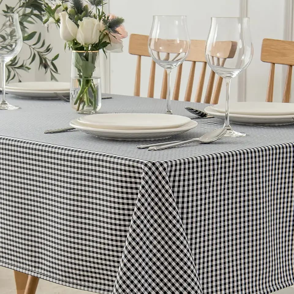 maxmill Checkered Square Tablecloth Waterproof Spillproof Wrinkle Resistant Heavy Weight Soft Gingham Table Cloth for Picnic Dinner and Party Washable Polyester Fabric, 60 x 60 Inch Black White