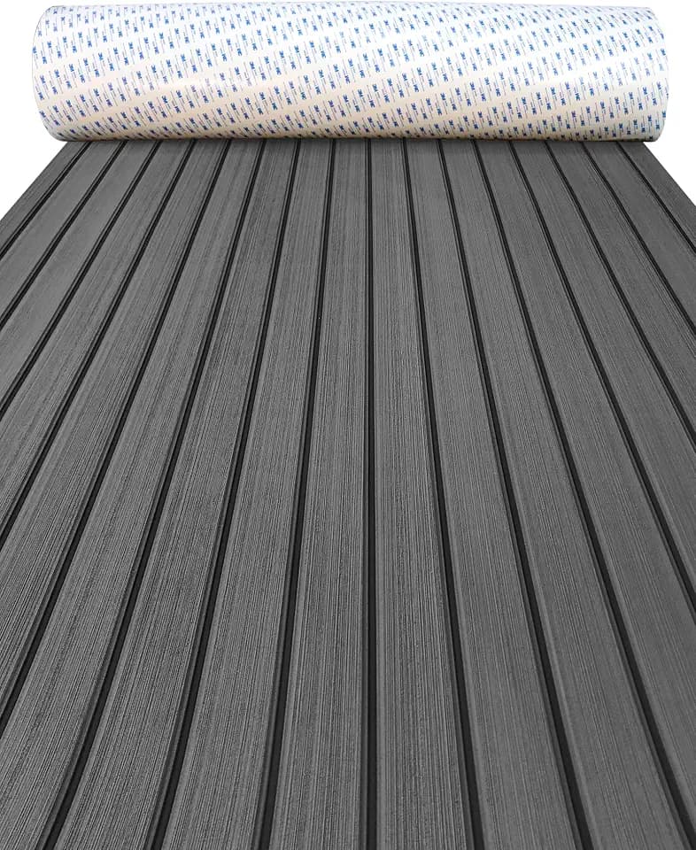 KXKZREN EVA Foam Boat Decking with 3M Adhesive Backing - Strong Self-Adhesive Faux Teak Flooring Sheet 94.5" x 47.2"/35.4"/11.8" Anti-Slip Marine Mats for Motorboat Jon Boats Yacht Kayak