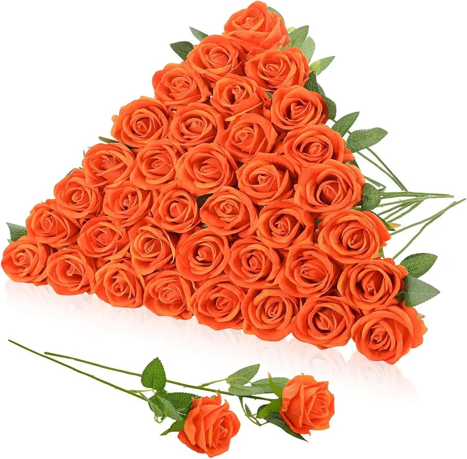36 Pcs Velvet Burnt Orange Artificial Flowers Bouquet